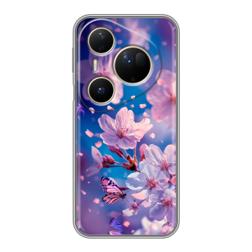 Силиконовый чехол на Huawei Pura 80 Ultra с принтом цветы бабочки