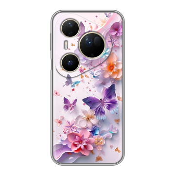 Силиконовый чехол на Huawei Pura 80 Ultra с принтом цветы бабочки