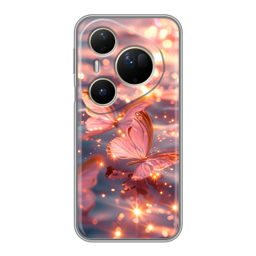 Силиконовый чехол на Huawei Pura 80 Ultra с принтом бабочки розовые