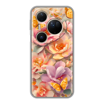 Силиконовый чехол на Huawei Pura 80 Ultra с принтом Цветы и бабочки