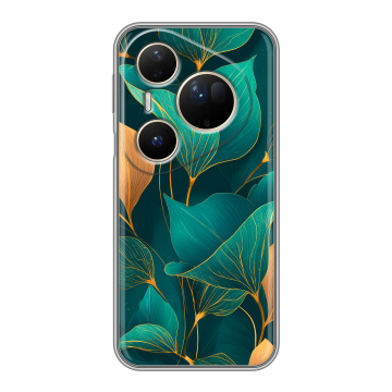 Силиконовый чехол на Huawei Pura 80 Ultra с принтом Листья и золото