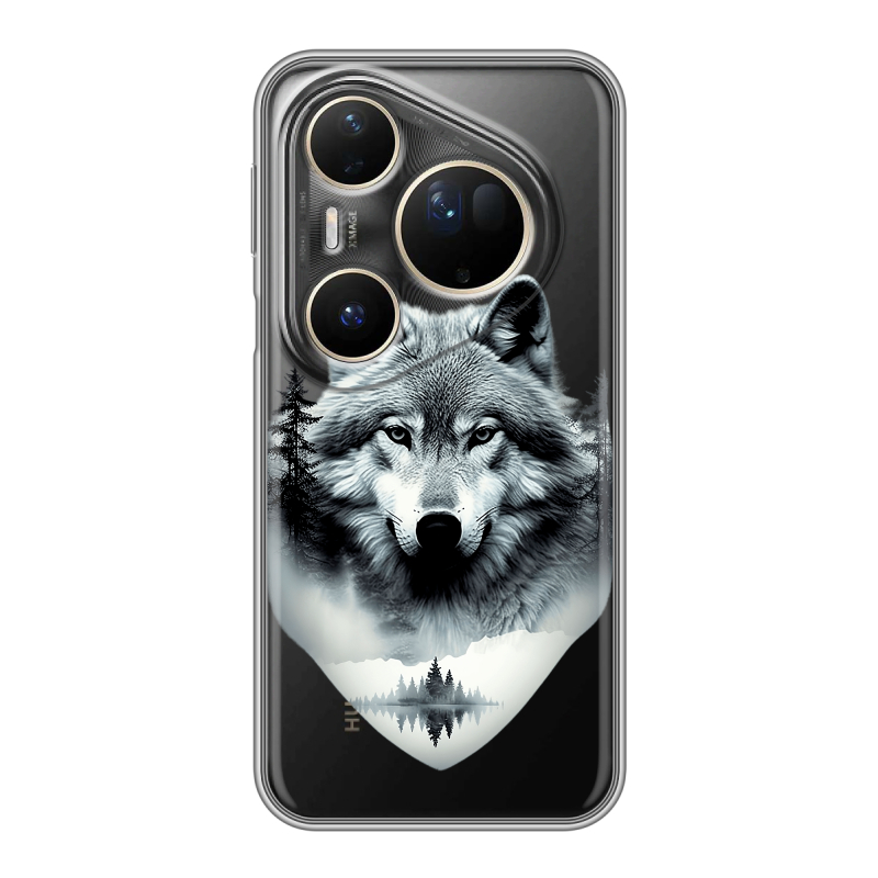 Силиконовый чехол на Huawei Pura 80 Ultra с принтом Волк в лесу Силиконовый чехол на Huawei Pura 80 Ultra с принтом Волк в лесу