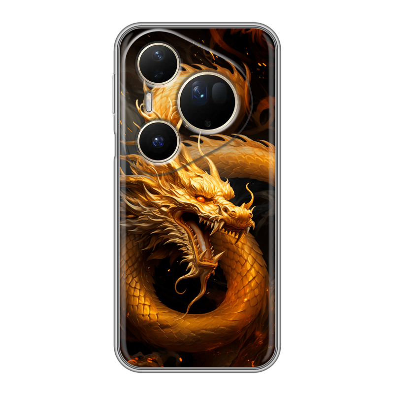 Силиконовый чехол на Huawei Pura 80 Ultra с принтом Золотой дракон Силиконовый чехол на Huawei Pura 80 Ultra с принтом Золотой дракон