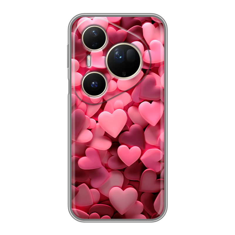 Силиконовый чехол на Huawei Pura 80 Ultra с принтом розовые сердечки Силиконовый чехол на Huawei Pura 80 Ultra с принтом розовые сердечки