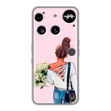 Силиконовый чехол на Nothing Phone (3) с принтом Девушка и букет Силиконовый чехол на Nothing Phone (3) с принтом Девушка и букет