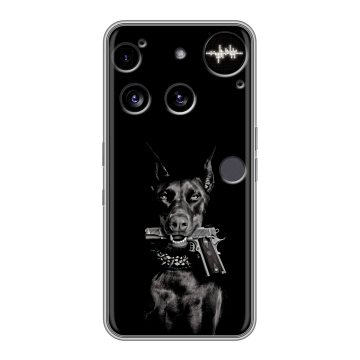 Силиконовый чехол на Nothing Phone (3) с принтом Доберман и пистолет Силиконовый чехол на Nothing Phone (3) с принтом Доберман и пистолет