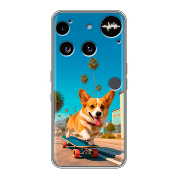 Силиконовый чехол на Nothing Phone (3) с принтом Корги на скейте