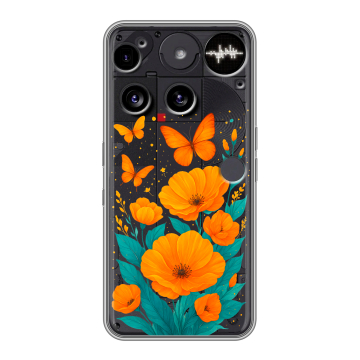 Силиконовый чехол на Nothing Phone (3) с принтом цветы бабочки Силиконовый чехол на Nothing Phone (3) с принтом цветы бабочки