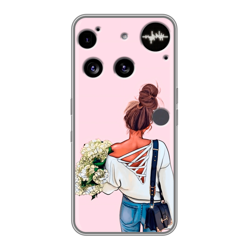 Силиконовый чехол на Nothing Phone (3) с принтом Девушка и букет Силиконовый чехол на Nothing Phone (3) с принтом Девушка и букет