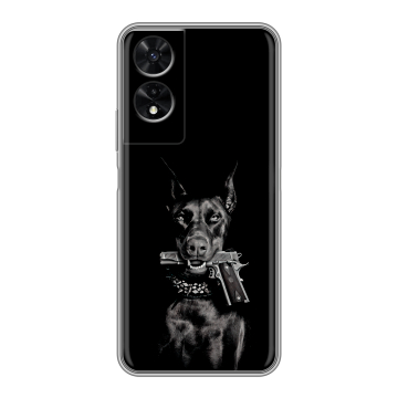 Силиконовый чехол на TCL 505 с принтом Доберман и пистолет Силиконовый чехол на TCL 505 с принтом Доберман и пистолет