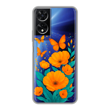 Силиконовый чехол на TCL 505 с принтом цветы бабочки Силиконовый чехол на TCL 505 с принтом цветы бабочки