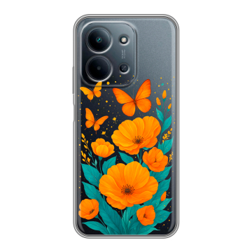 Силиконовый чехол на Redmi 15C с принтом цветы бабочки