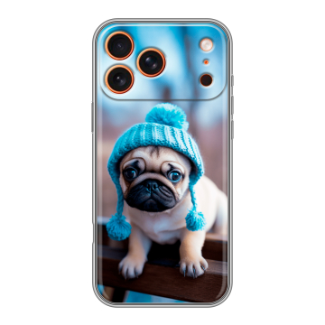 Силиконовый чехол на Iphone 17 Pro с принтом Мопс в шапке Силиконовый чехол на Iphone 17 Pro с принтом Мопс в шапке