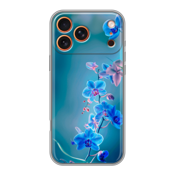Силиконовый чехол на Iphone 17 Pro с принтом Голубые цветы Силиконовый чехол на Iphone 17 Pro с принтом Голубые цветы