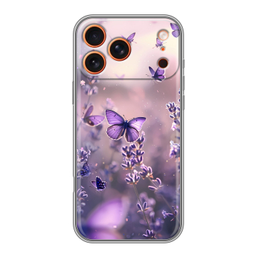 Силиконовый чехол на Iphone 17 Pro с принтом бабочки и лаванда Силиконовый чехол на Iphone 17 Pro с принтом бабочки и лаванда