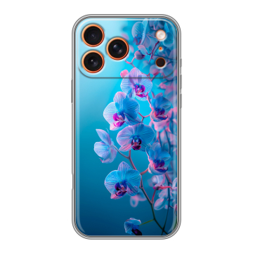 Силиконовый чехол на Iphone 17 Pro с принтом голубые орхидеи Силиконовый чехол на Iphone 17 Pro с принтом голубые орхидеи