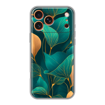 Силиконовый чехол на Iphone 17 Pro с принтом Листья и золото