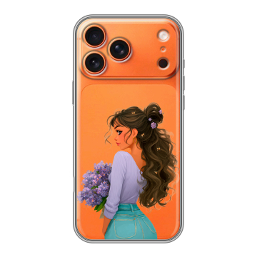 Силиконовый чехол на Iphone 17 Pro с принтом девушка цветы