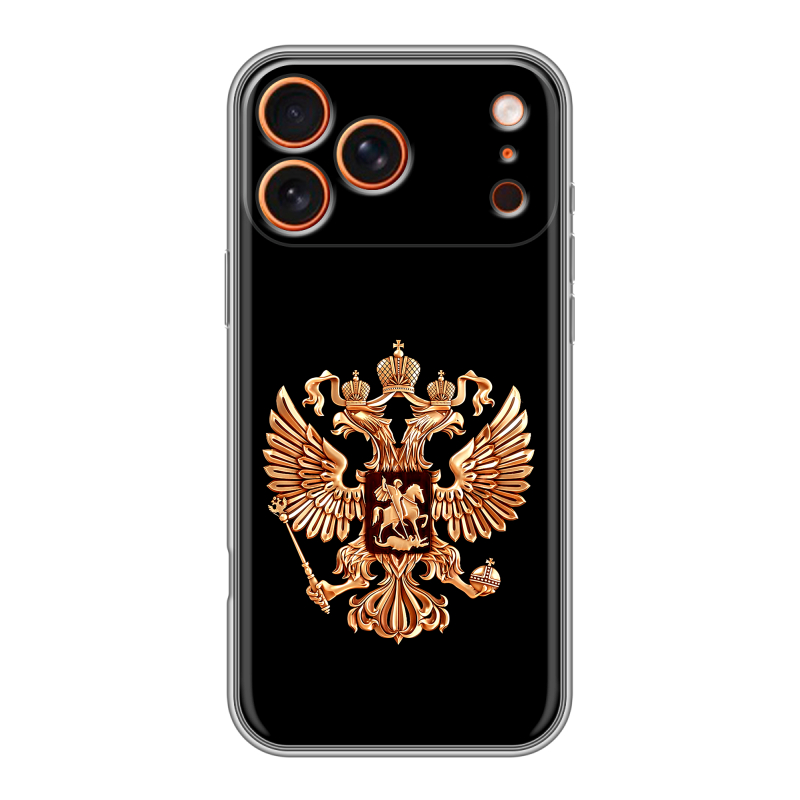 Силиконовый чехол на Iphone 17 Pro с принтом Герб России золотой Силиконовый чехол на Iphone 17 Pro с принтом Герб России золотой