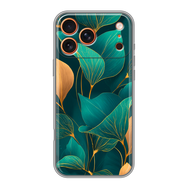 Силиконовый чехол на Iphone 17 Pro с принтом Листья и золото Силиконовый чехол на Iphone 17 Pro с принтом Листья и золото