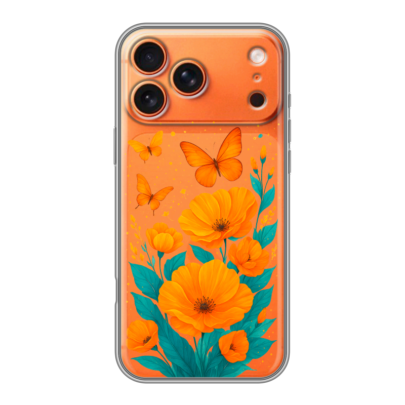 Силиконовый чехол на Iphone 17 Pro с принтом цветы бабочки Силиконовый чехол на Iphone 17 Pro с принтом цветы бабочки