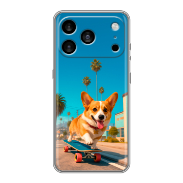 Силиконовый чехол на Iphone 17 Pro Max с принтом Корги на скейте Силиконовый чехол на Iphone 17 Pro Max с принтом Корги на скейте