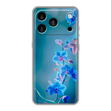 Силиконовый чехол на Iphone 17 Pro Max с принтом Голубые цветы Силиконовый чехол на Iphone 17 Pro Max с принтом Голубые цветы