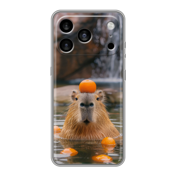 Силиконовый чехол на Iphone 17 Pro Max с принтом Капибара с апельсином Силиконовый чехол на Iphone 17 Pro Max с принтом Капибара с апельсином