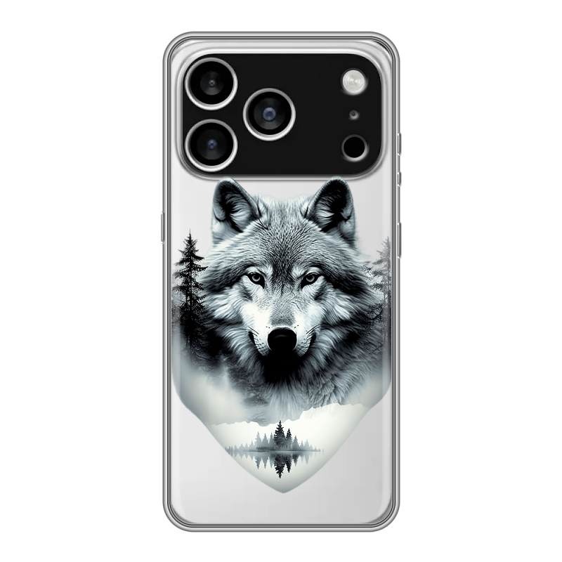 Силиконовый чехол на Iphone 17 Pro Max с принтом Волк в лесу Силиконовый чехол на Iphone 17 Pro Max с принтом Волк в лесу