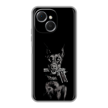 Силиконовый чехол на Tecno Spark 40C с принтом Доберман и пистолет Силиконовый чехол на Tecno Spark 40C с принтом Доберман и пистолет