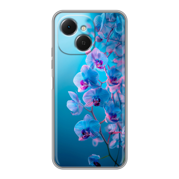 Силиконовый чехол на Tecno Spark 40C с принтом голубые орхидеи Силиконовый чехол на Tecno Spark 40C с принтом голубые орхидеи