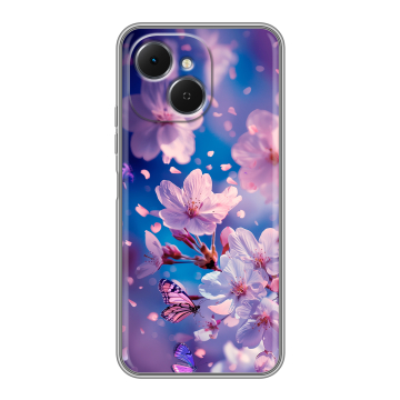 Силиконовый чехол на Tecno Spark 40C с принтом цветы бабочки Силиконовый чехол на Tecno Spark 40C с принтом цветы бабочки