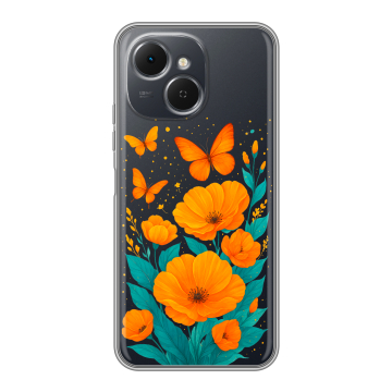 Силиконовый чехол на Tecno Spark 40C с принтом цветы бабочки Силиконовый чехол на Tecno Spark 40C с принтом цветы бабочки
