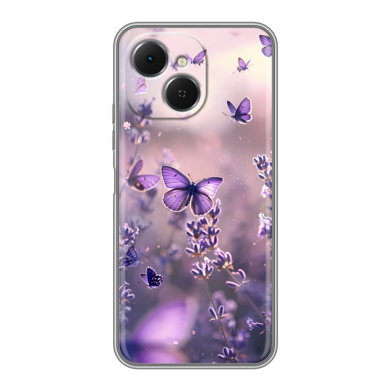 Силиконовый чехол на Tecno Spark 40C с принтом бабочки и лаванда Силиконовый чехол на Tecno Spark 40C с принтом бабочки и лаванда