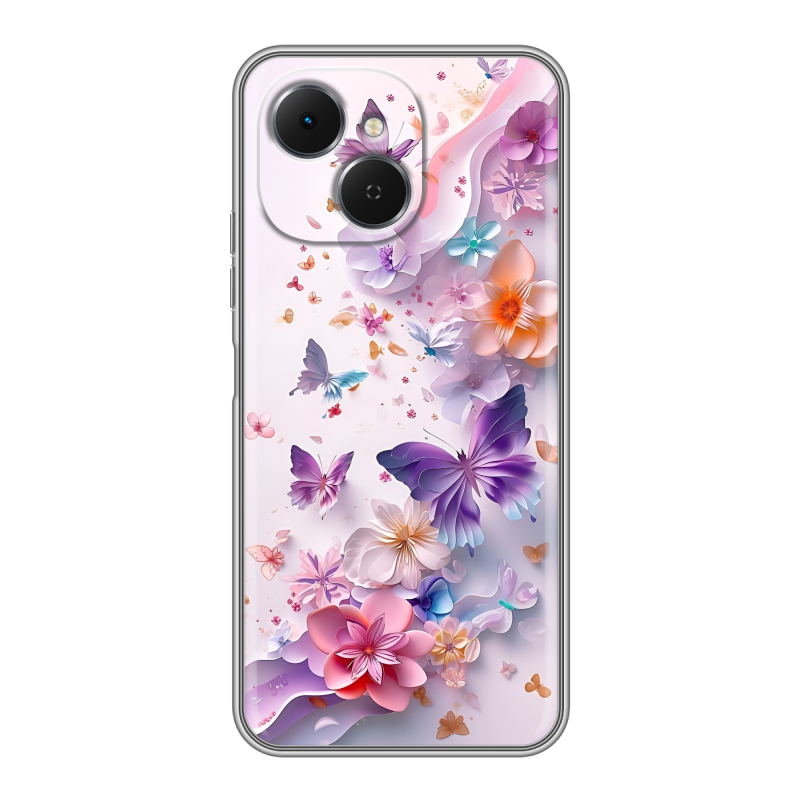 Силиконовый чехол на Tecno Spark 40C с принтом цветы бабочки Силиконовый чехол на Tecno Spark 40C с принтом цветы бабочки