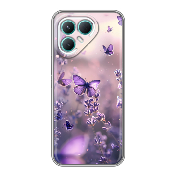 Силиконовый чехол на Tecno Pova 7 Pro 5G с принтом бабочки и лаванда Силиконовый чехол на Tecno Pova 7 Pro 5G с принтом бабочки и лаванда