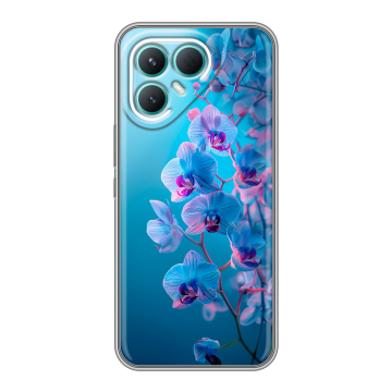 Силиконовый чехол на Tecno Pova 7 Pro 5G с принтом голубые орхидеи Силиконовый чехол на Tecno Pova 7 Pro 5G с принтом голубые орхидеи