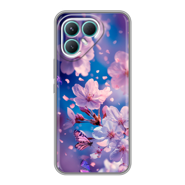 Силиконовый чехол на Tecno Pova 7 Pro 5G с принтом цветы бабочки Силиконовый чехол на Tecno Pova 7 Pro 5G с принтом цветы бабочки