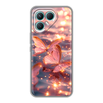 Силиконовый чехол на Tecno Pova 7 Pro 5G с принтом бабочки розовые Силиконовый чехол на Tecno Pova 7 Pro 5G с принтом бабочки розовые