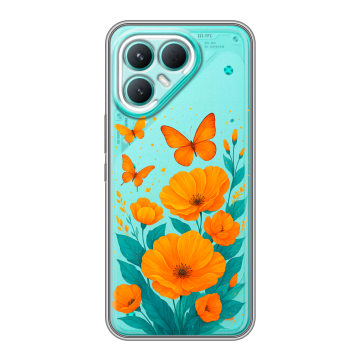 Силиконовый чехол на Tecno Pova 7 Pro 5G с принтом цветы бабочки
