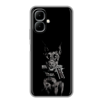 Силиконовый чехол на Infinix Smart 10 с принтом Доберман и пистолет Силиконовый чехол на Infinix Smart 10 с принтом Доберман и пистолет