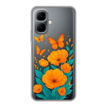 Силиконовый чехол на Infinix Smart 10 с принтом цветы бабочки