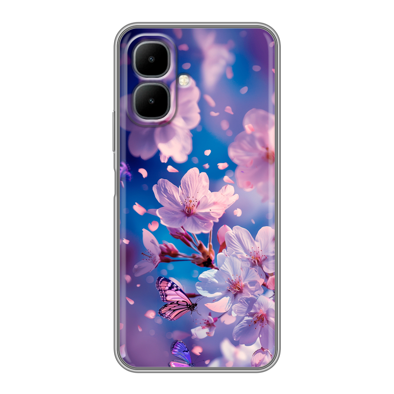 Силиконовый чехол на Infinix Smart 10 с принтом цветы бабочки Силиконовый чехол на Infinix Smart 10 с принтом цветы бабочки