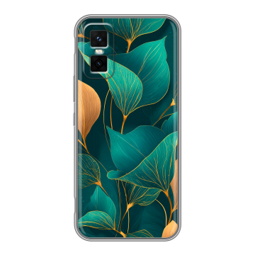 Силиконовый чехол на Infinix GT 30 Pro с принтом Листья и золото