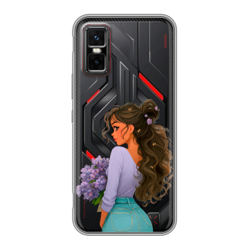Силиконовый чехол на Infinix GT 30 Pro с принтом девушка цветы