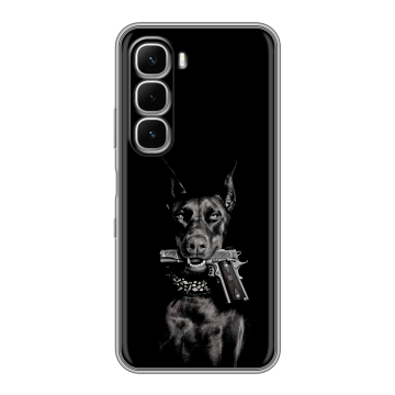 Силиконовый чехол на Infinix Hot 60i с принтом Доберман и пистолет