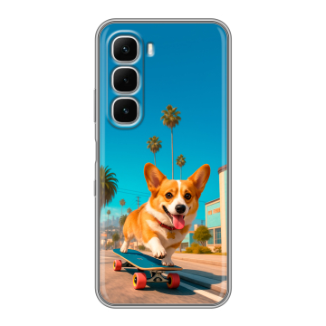 Силиконовый чехол на Infinix Hot 60i с принтом Корги на скейте