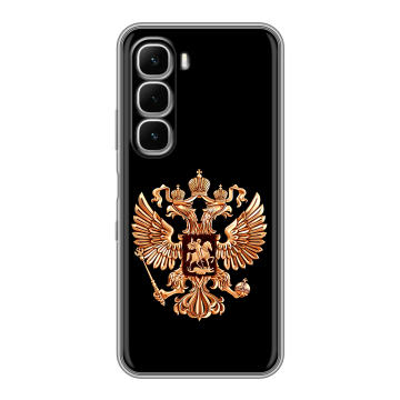 Силиконовый чехол на Infinix Hot 60i с принтом Герб России золотой