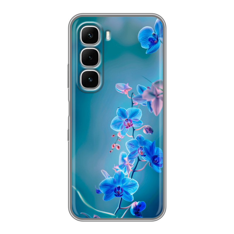 Силиконовый чехол на Infinix Hot 60i с принтом Голубые цветы Силиконовый чехол на Infinix Hot 60i с принтом Голубые цветы