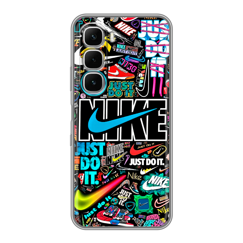 Силиконовый чехол на Infinix Hot 60i с принтом найк nike черный Силиконовый чехол на Infinix Hot 60i с принтом найк nike черный